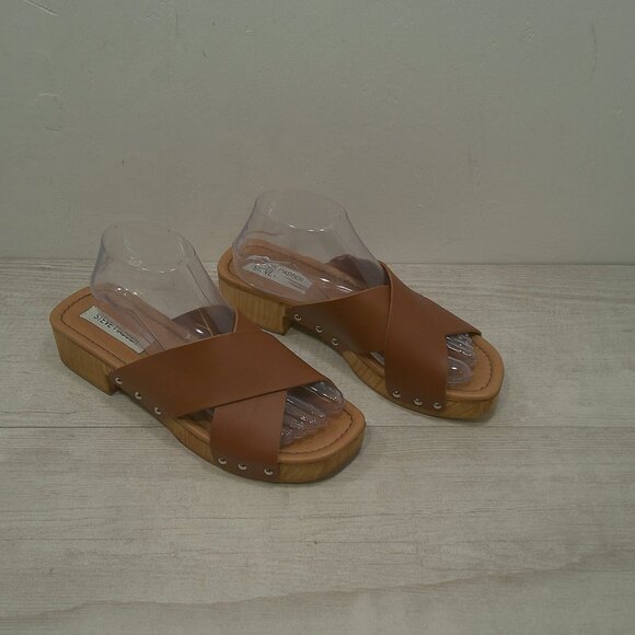 Steve Madden Reto Style Leather Bryna Crisscross Wooden Platform Sandals Size 10 - Picture 12 of 14